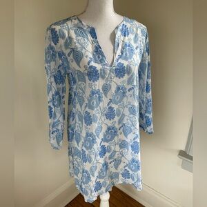Rock Flower Paper Blue Floral Print Swim Cover Up size Medium
